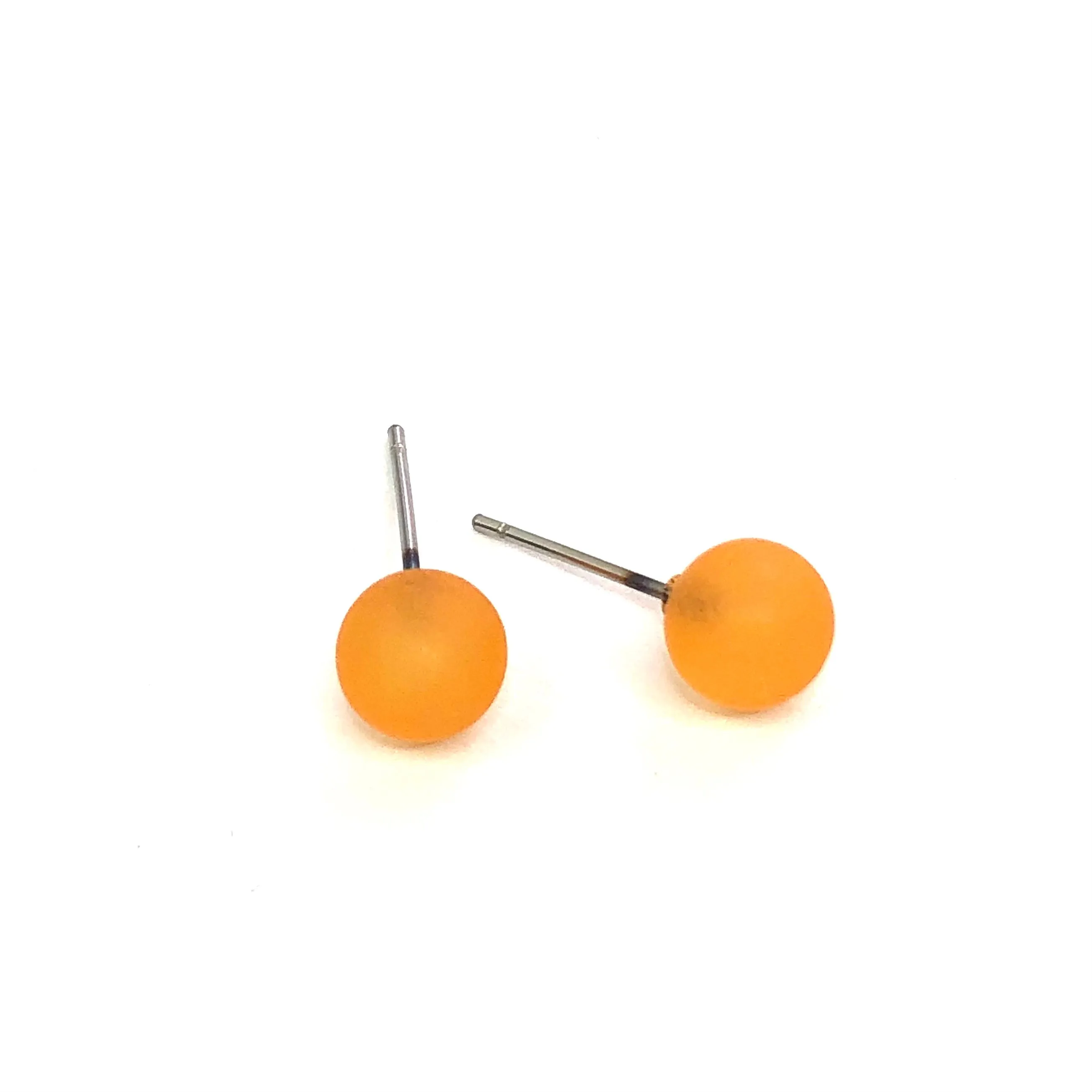 Tangerine Frosted Lucite Mini Ball Stud Earrings