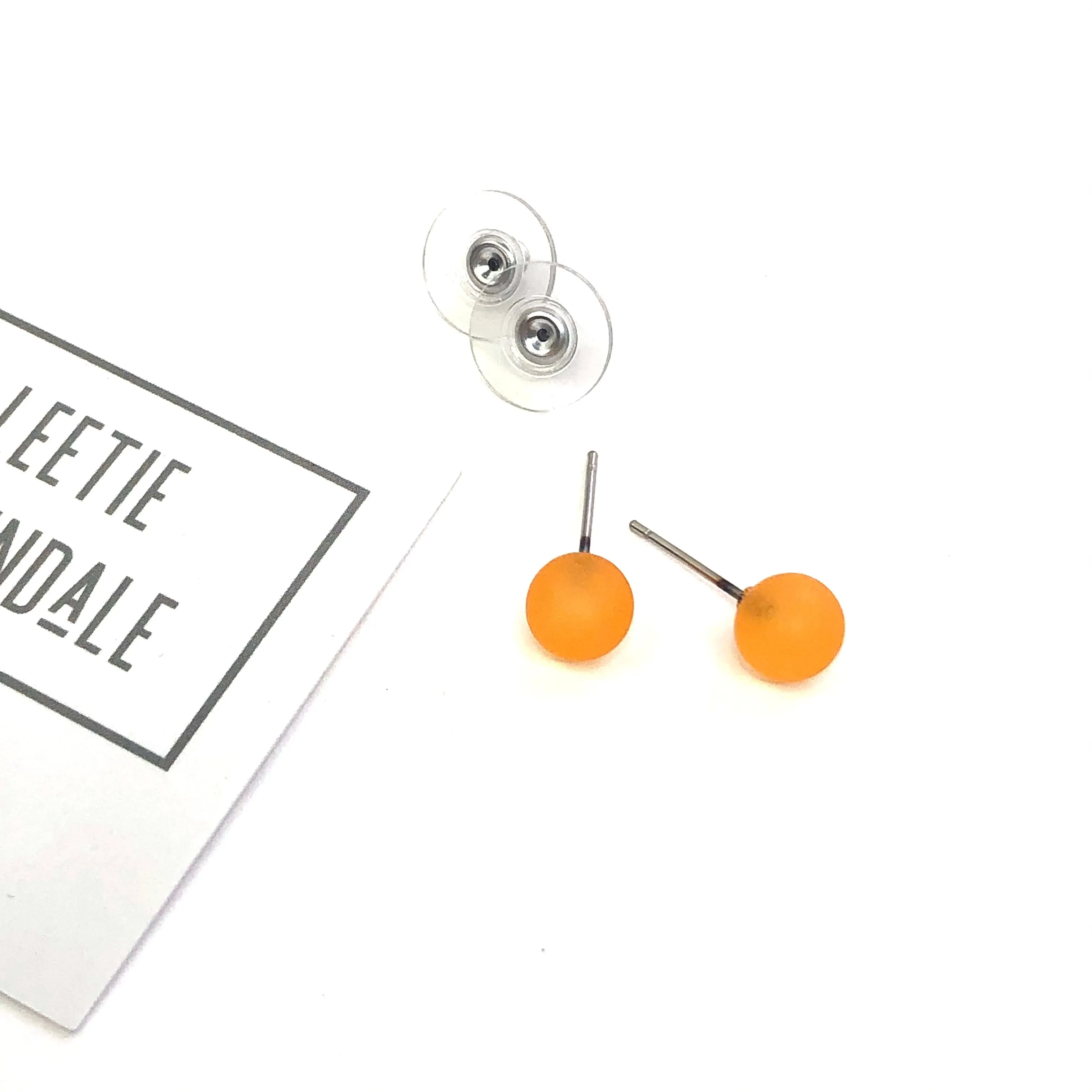 Tangerine Frosted Lucite Mini Ball Stud Earrings