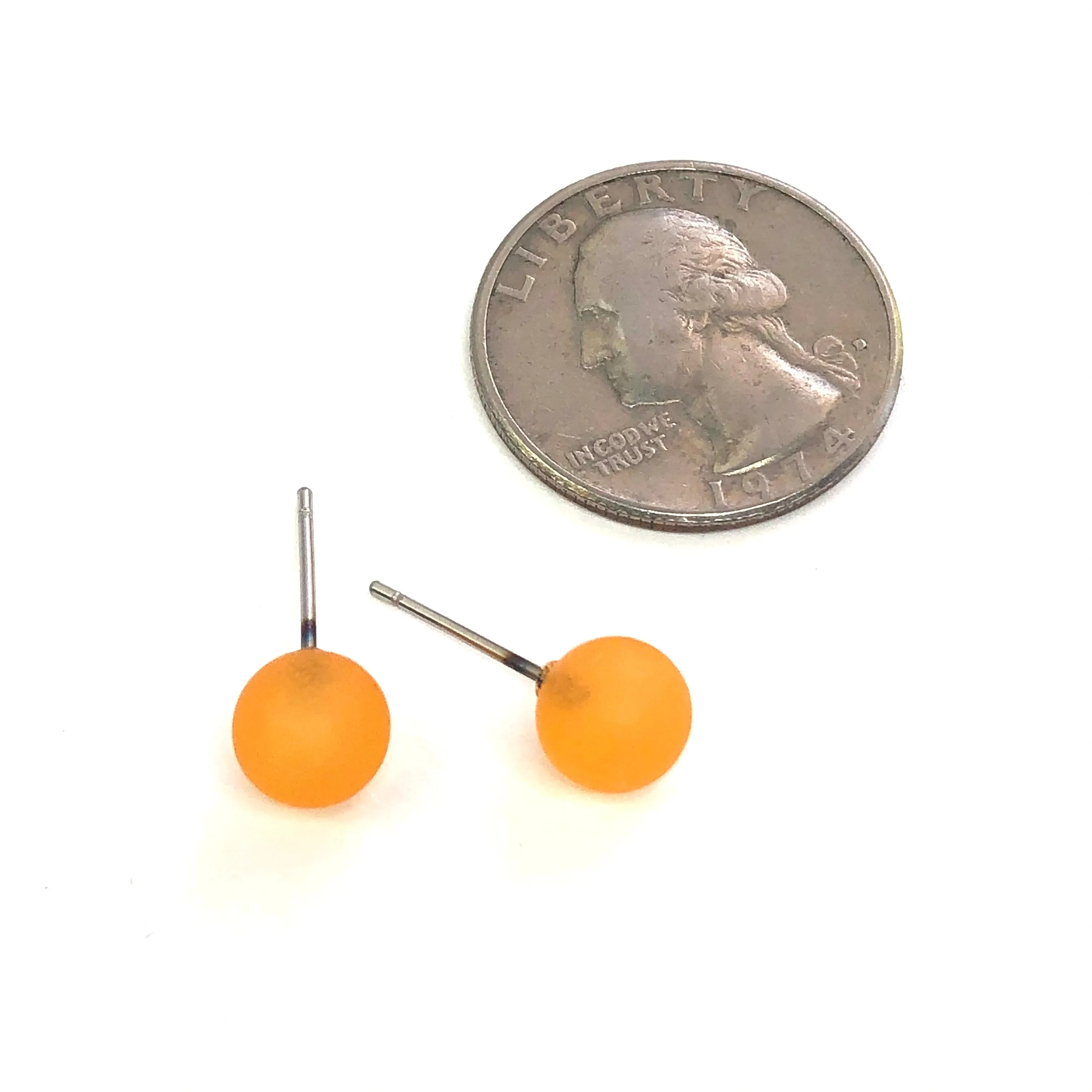 Tangerine Frosted Lucite Mini Ball Stud Earrings