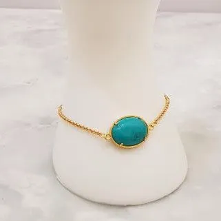 Teal Jade Leaf Back Jeweled Slider Bracelet