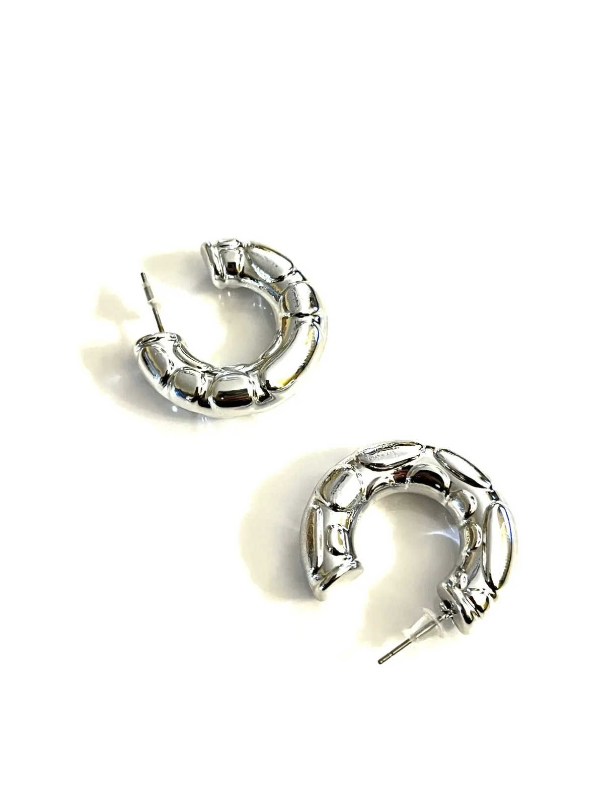 Textured  Silver Hoops - Trio Earrings