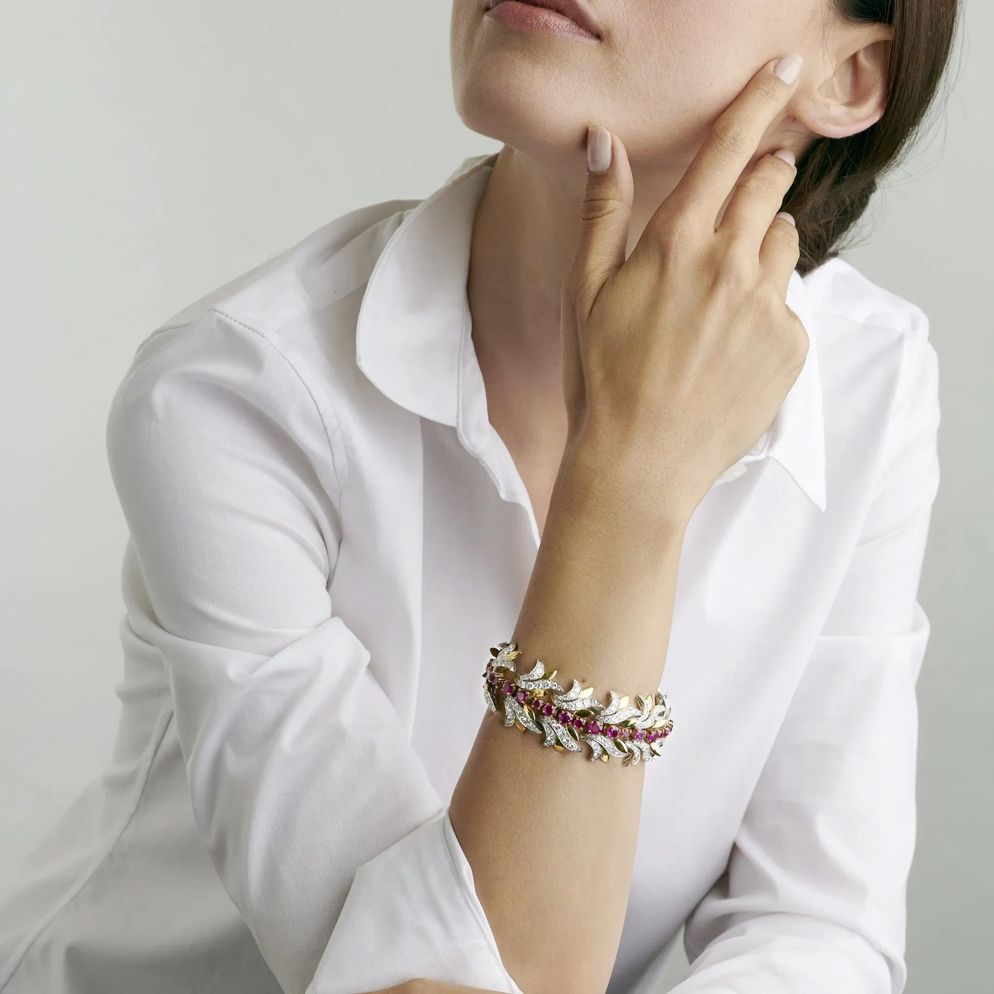 Tiffany & Co. Burmese Ruby and Diamond Leaf Bracelet