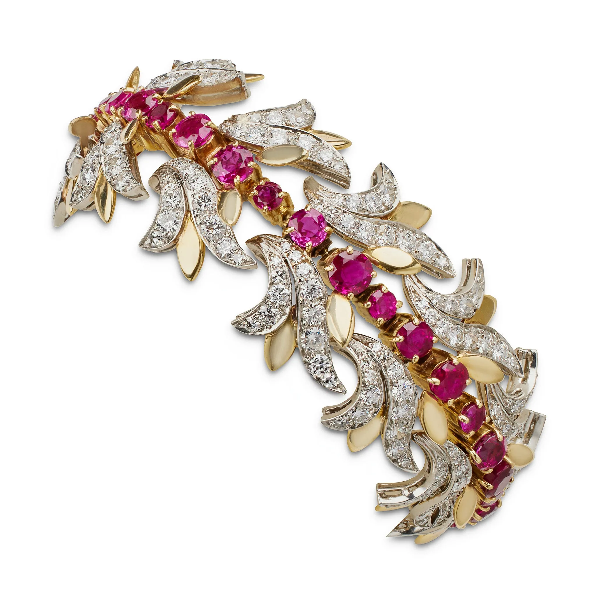 Tiffany & Co. Burmese Ruby and Diamond Leaf Bracelet