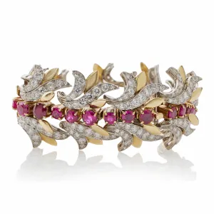 Tiffany & Co. Burmese Ruby and Diamond Leaf Bracelet