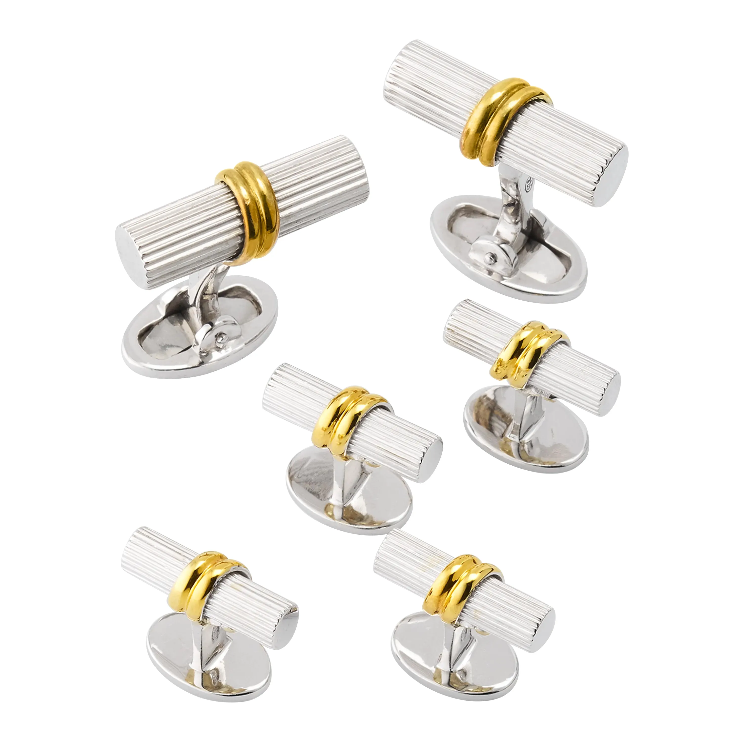 Tube Sterling Silver Cufflinks and Studs Set 18K Gold Vermeil Accent