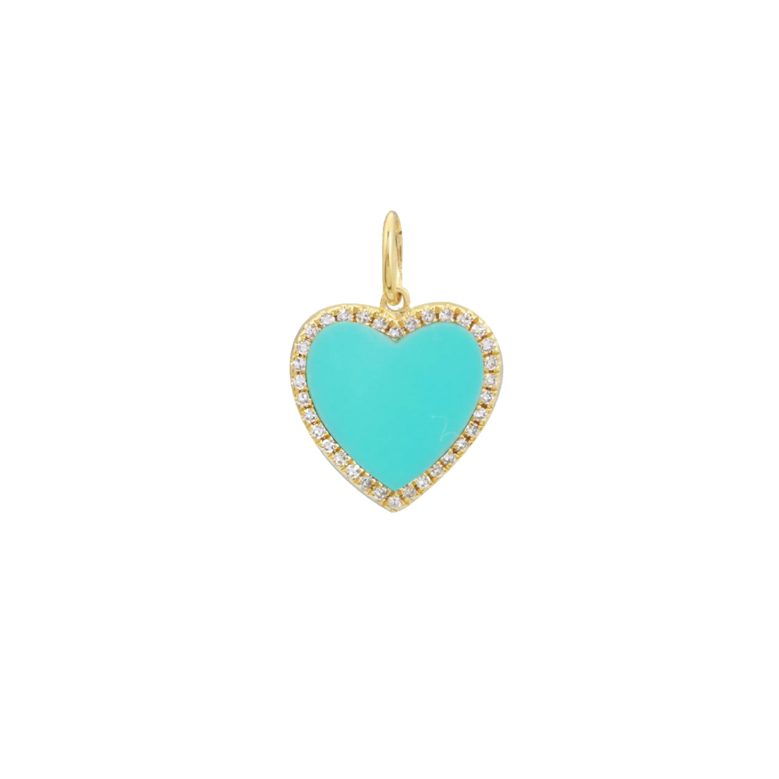 Turquoise Heart Necklace With Diamonds on Paperclip Link Chain