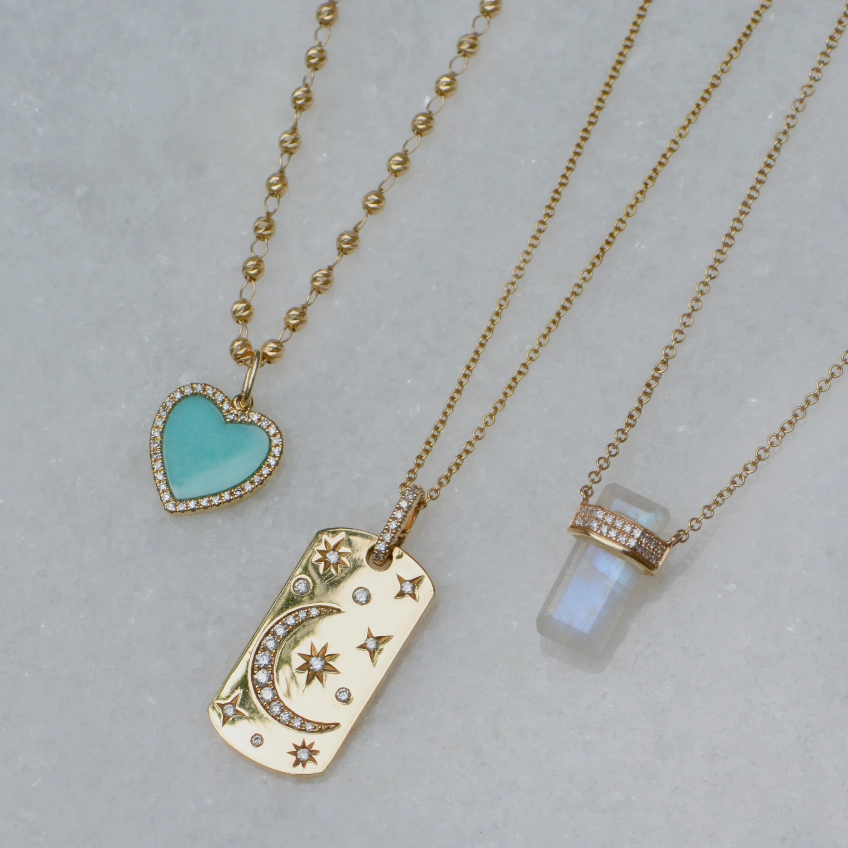 Turquoise Heart Necklace With Diamonds on Paperclip Link Chain