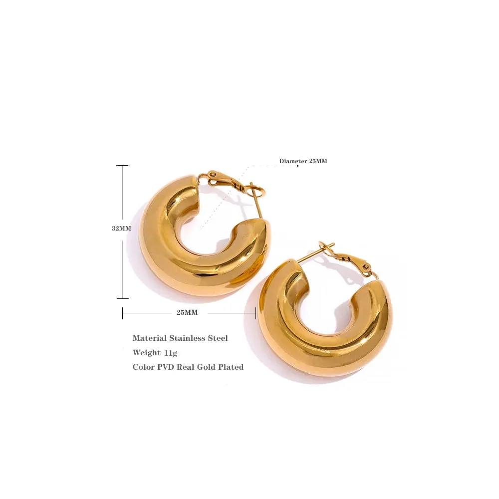 VAIGE Chunky Golden Stainless Steel Hoop Earrings - Minimalist Geometric Design for Fashionable Occasions