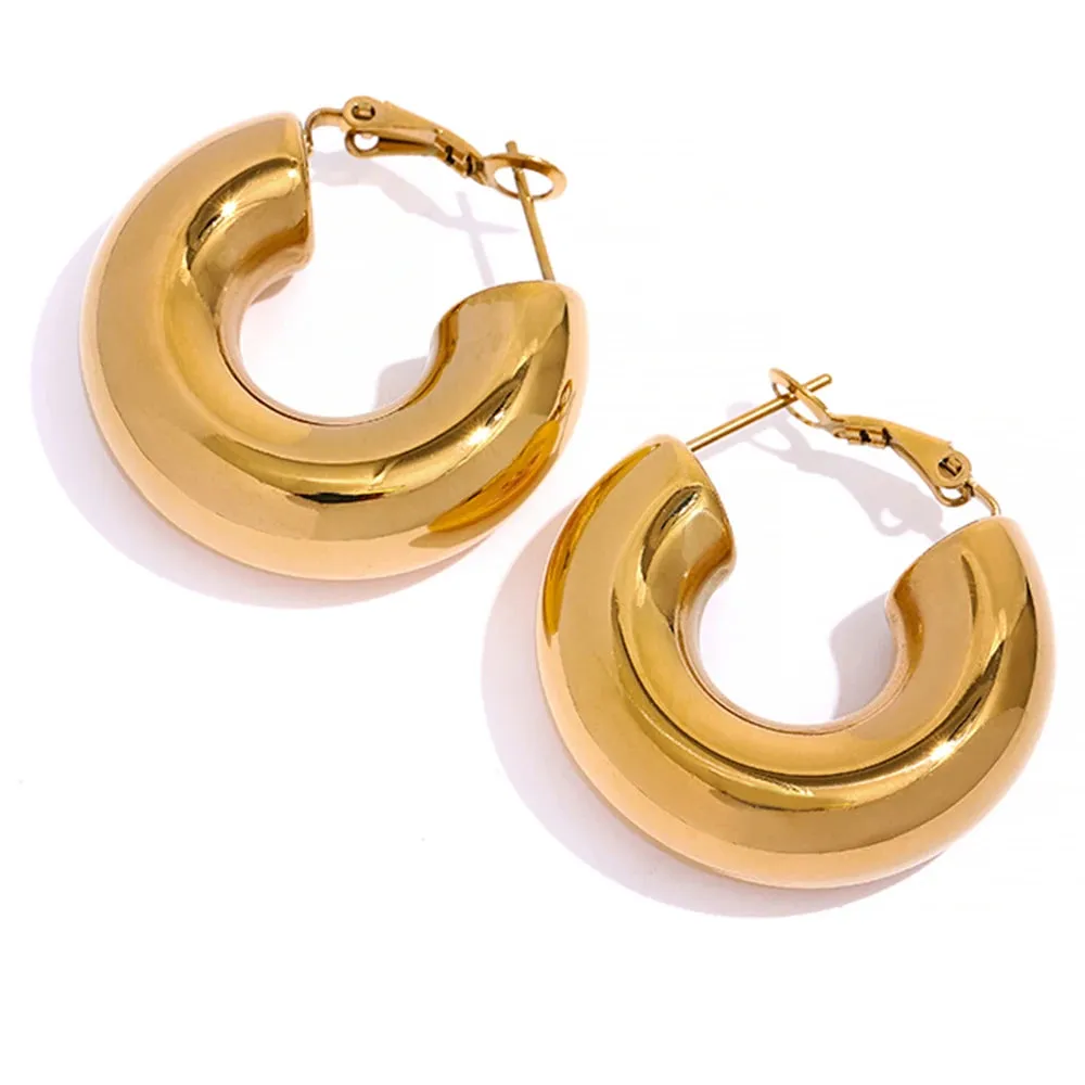 VAIGE Chunky Golden Stainless Steel Hoop Earrings - Minimalist Geometric Design for Fashionable Occasions