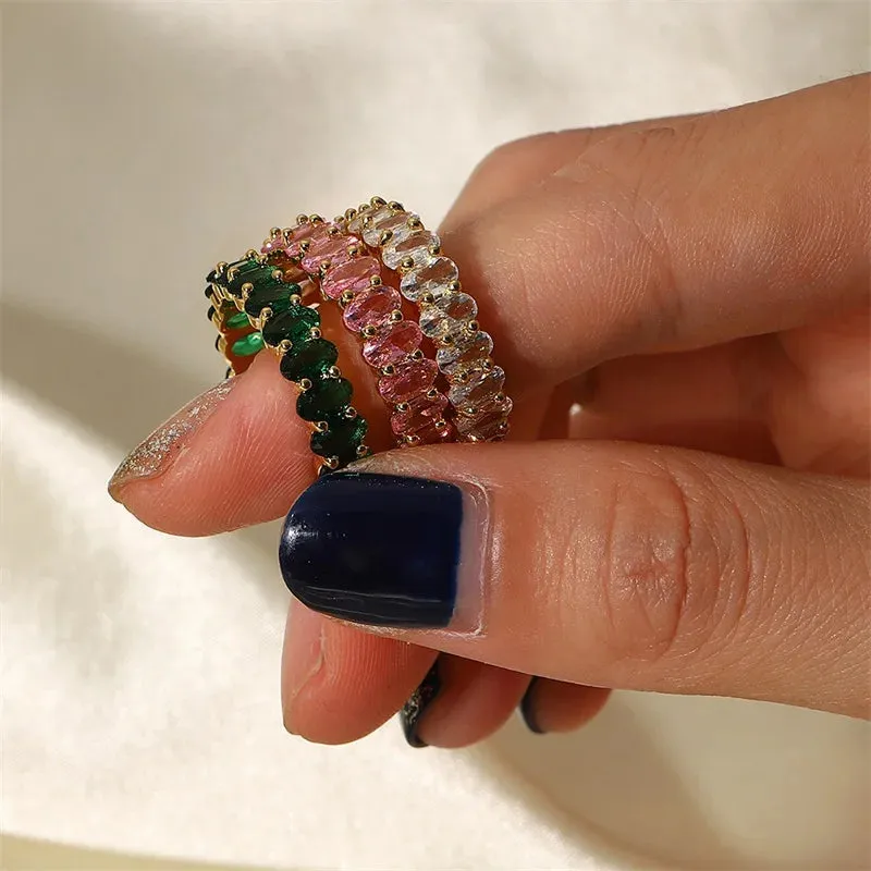 VAIGE Radiant Green and Pink Zirconia Open Gold Ring