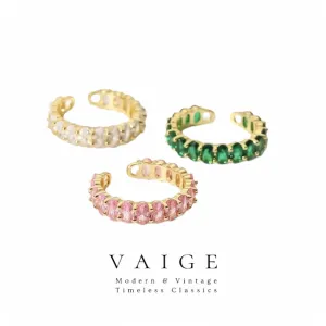 VAIGE Radiant Green and Pink Zirconia Open Gold Ring