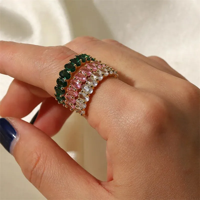 VAIGE Radiant Green and Pink Zirconia Open Gold Ring