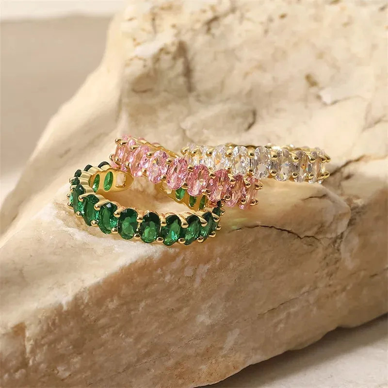 VAIGE Radiant Green and Pink Zirconia Open Gold Ring