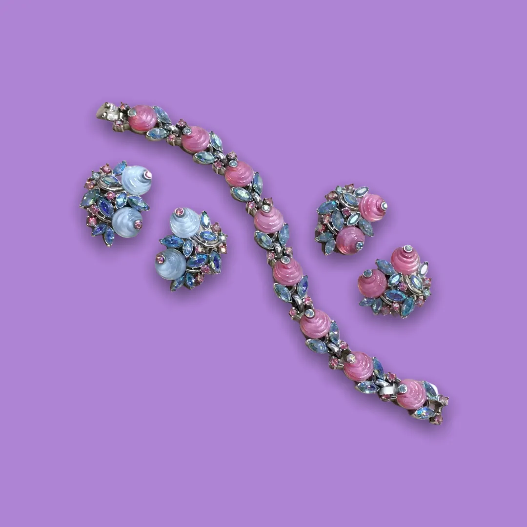 Vintage Trifari Pink Aurora Borealis Berry Earrings