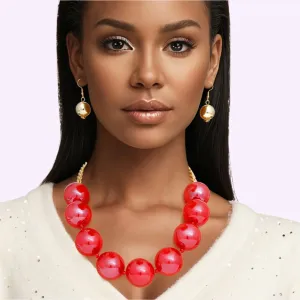 Women's Bubble Jewelry: Joyful Red Beaded Necklace Set