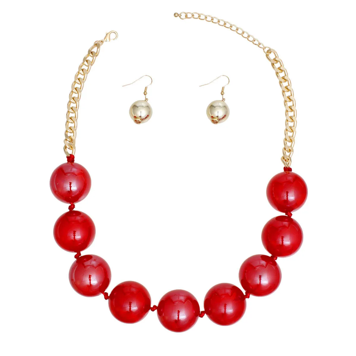 Women's Bubble Jewelry: Joyful Red Beaded Necklace Set