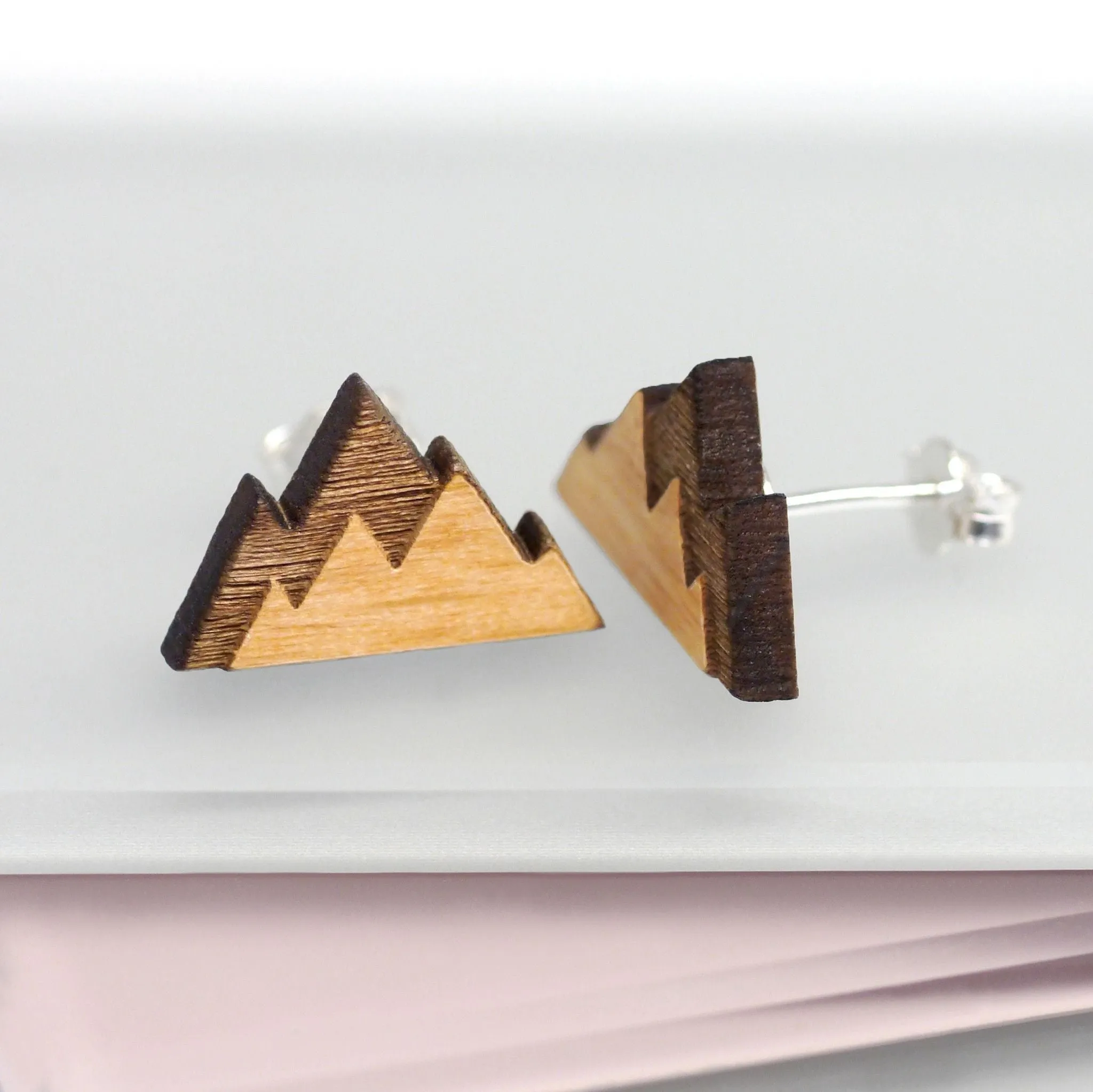 Wooden Mountain Stud Earrings