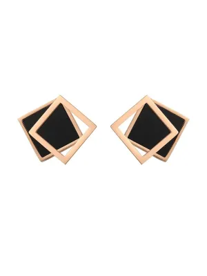 Yellow Chimes Stud Earrings for Women Western Rose Gold Plated Stainless Steel Black Square Studs Earrings For Women and Girls