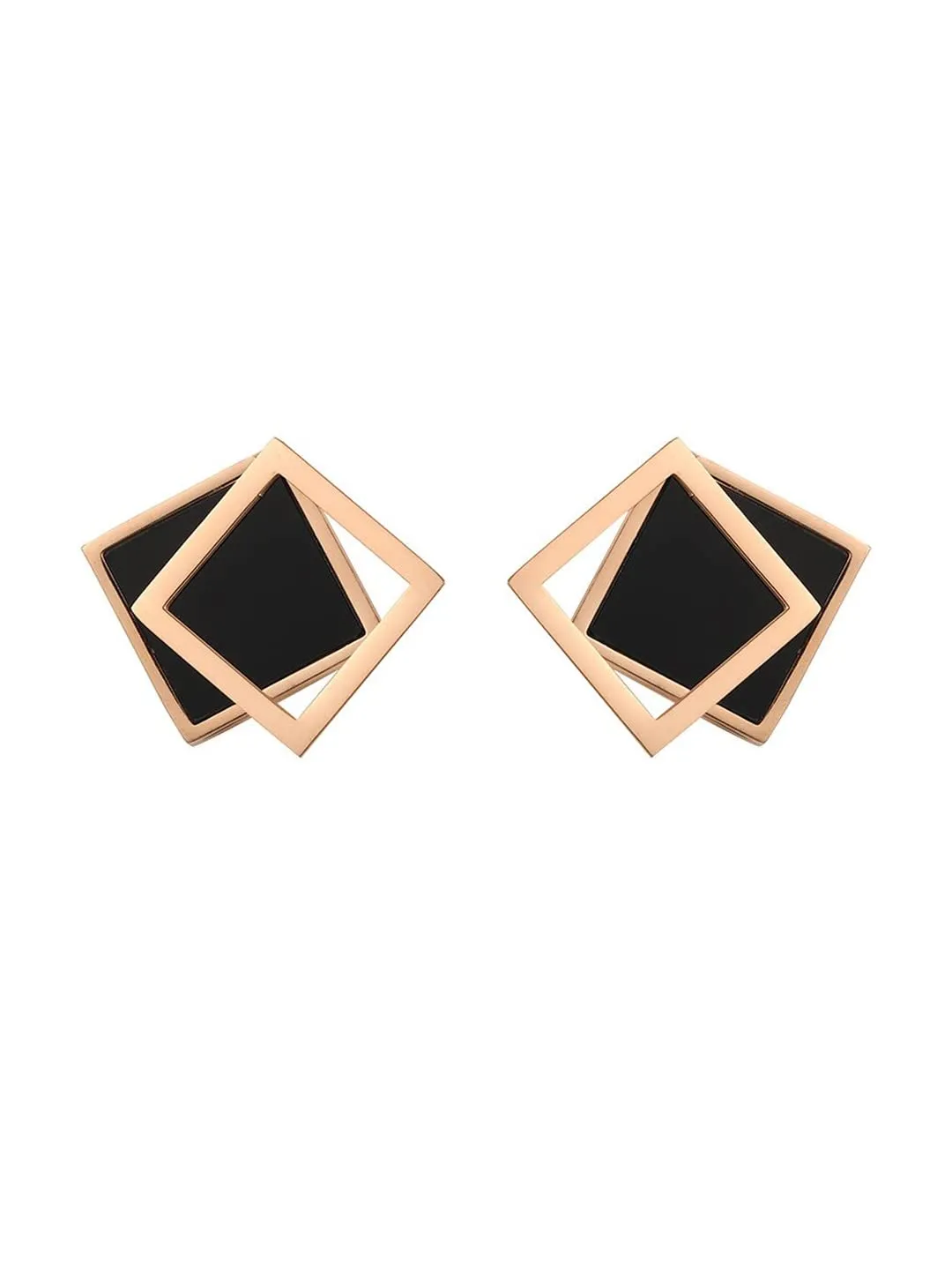 Yellow Chimes Stud Earrings for Women Western Rose Gold Plated Stainless Steel Black Square Studs Earrings For Women and Girls