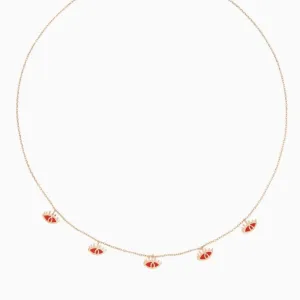 Yellow Gold & Red Enamel Eye Charm Necklace