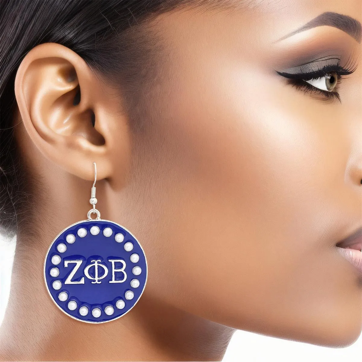 Zeta Phi Beta Earrings ZPB Sorority Round Blue Fish Hook Earrings