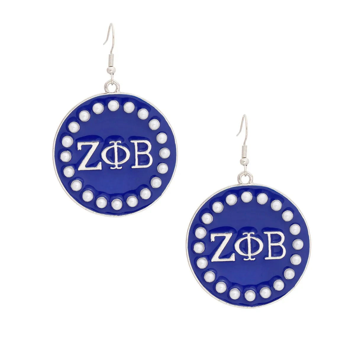 Zeta Phi Beta Earrings ZPB Sorority Round Blue Fish Hook Earrings